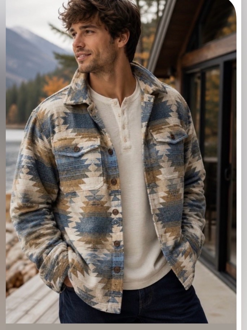 American EAGLE AZTEC PRINT JACKET Size XL oversized fit Brown/Blue/ beige